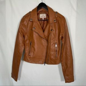 Cape Juby Burnt Brown Pleather Moto Jacket